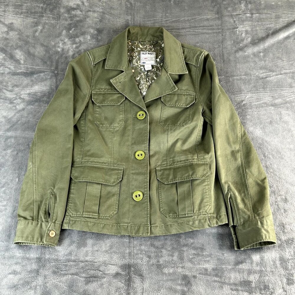 VTG Old‎ Navy Military Field Jacket Army Green Cotton Women SZ Medium Cargo Y2K